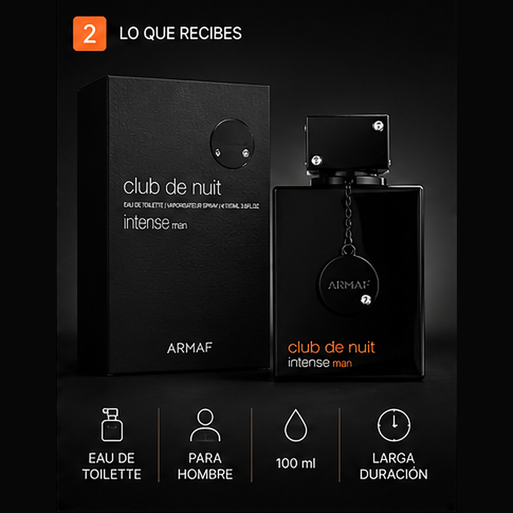Fragancia masculina intensa Oud y Ámbar 100ml - producto y empaque