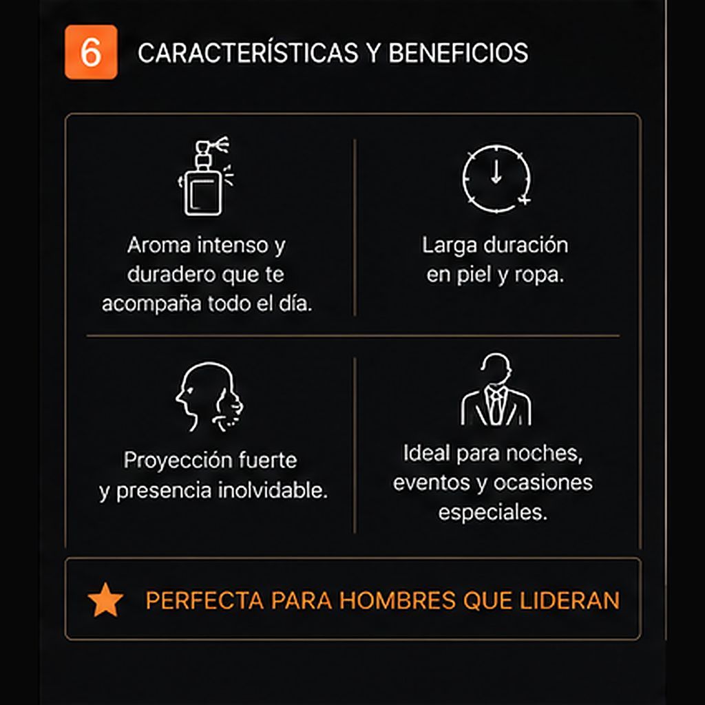 Fragancia masculina intensa Oud y Ámbar 100ml - características y beneficios