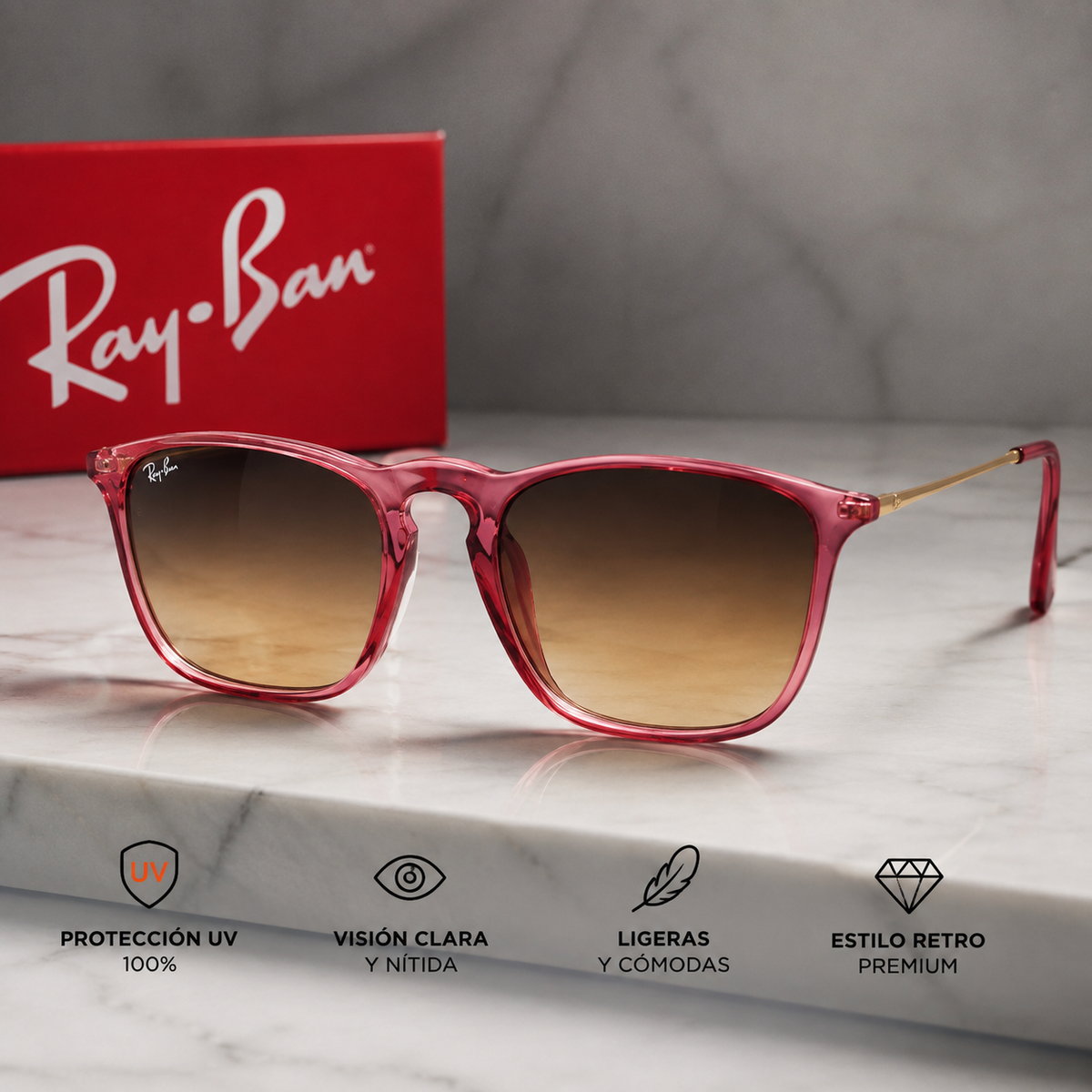 Gafas de Sol Cuadradas Estilo Retro Rosa Premium - características