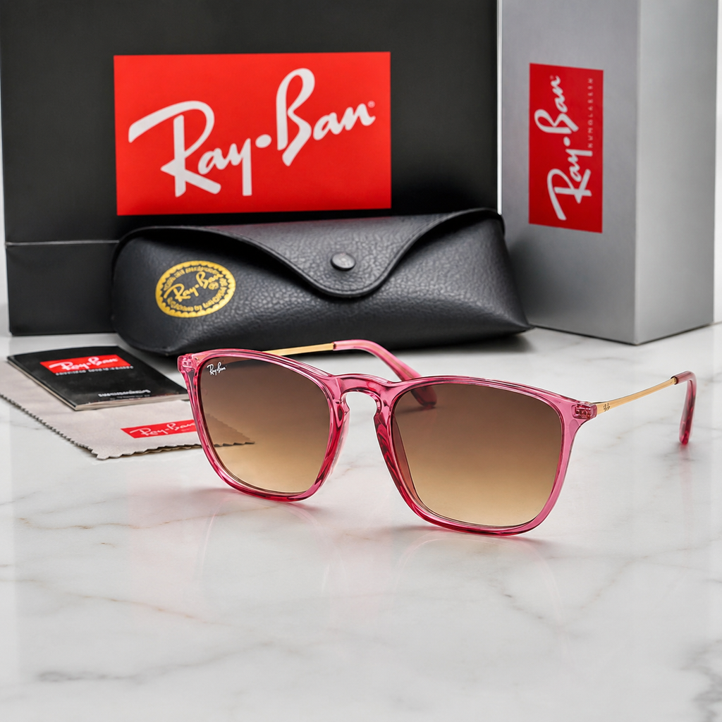 Gafas de Sol Cuadradas Estilo Retro Rosa Premium - producto y empaque