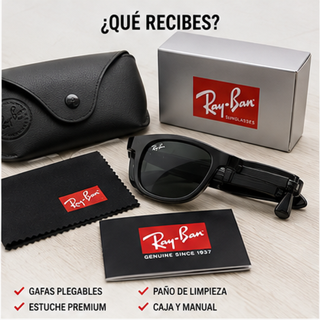 Gafas de Sol Plegables Estilo Wayfarer Compactas - producto y empaque