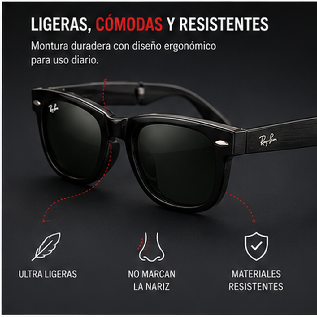 Gafas de Sol Plegables Estilo Wayfarer Compactas - diseño ligero y resistente
